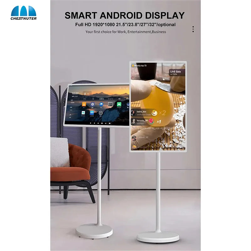 21.5” Smart Touch Display – Android 12 All-in-One Portable Monitor with Battery & Rotating Stand