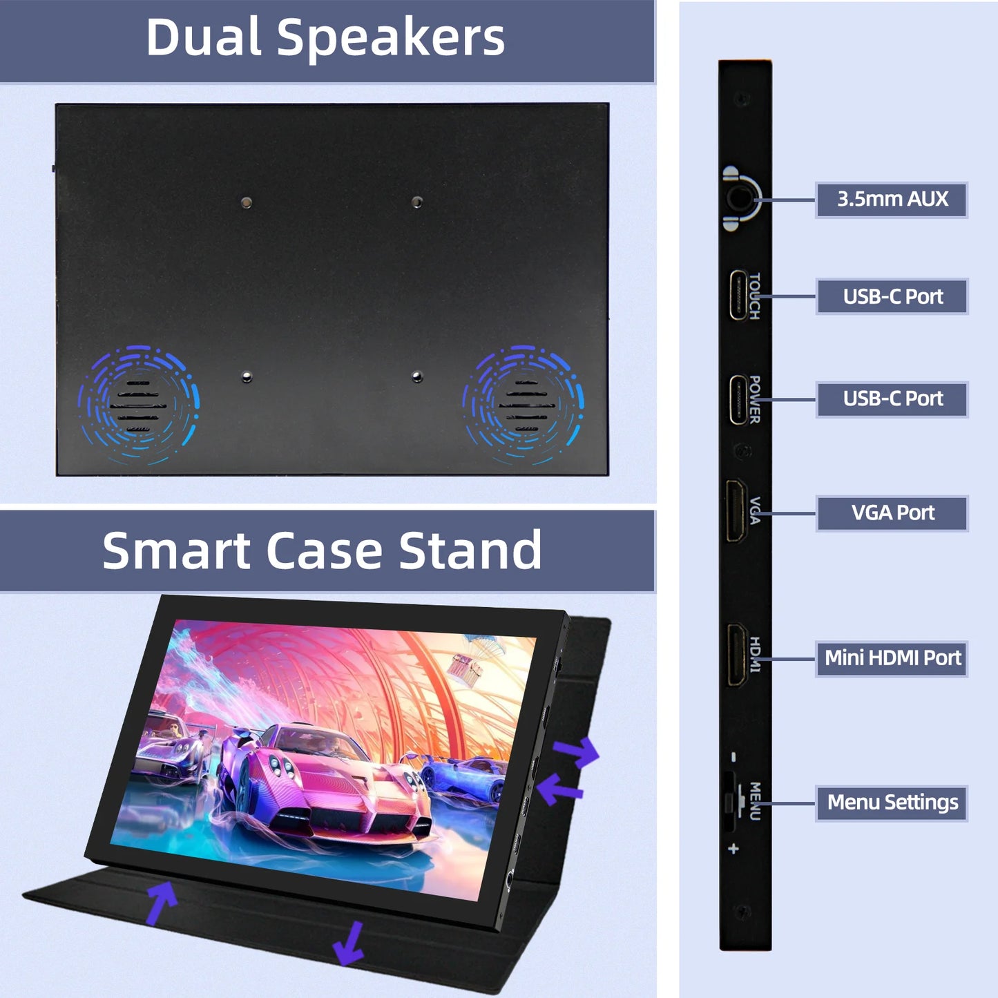 10.1inch Portable Monitor with Dual-Speaker 1280x800 HDMI Monitor for PC/Laptop/Raspberry Pi/Banana Pi//Game Console