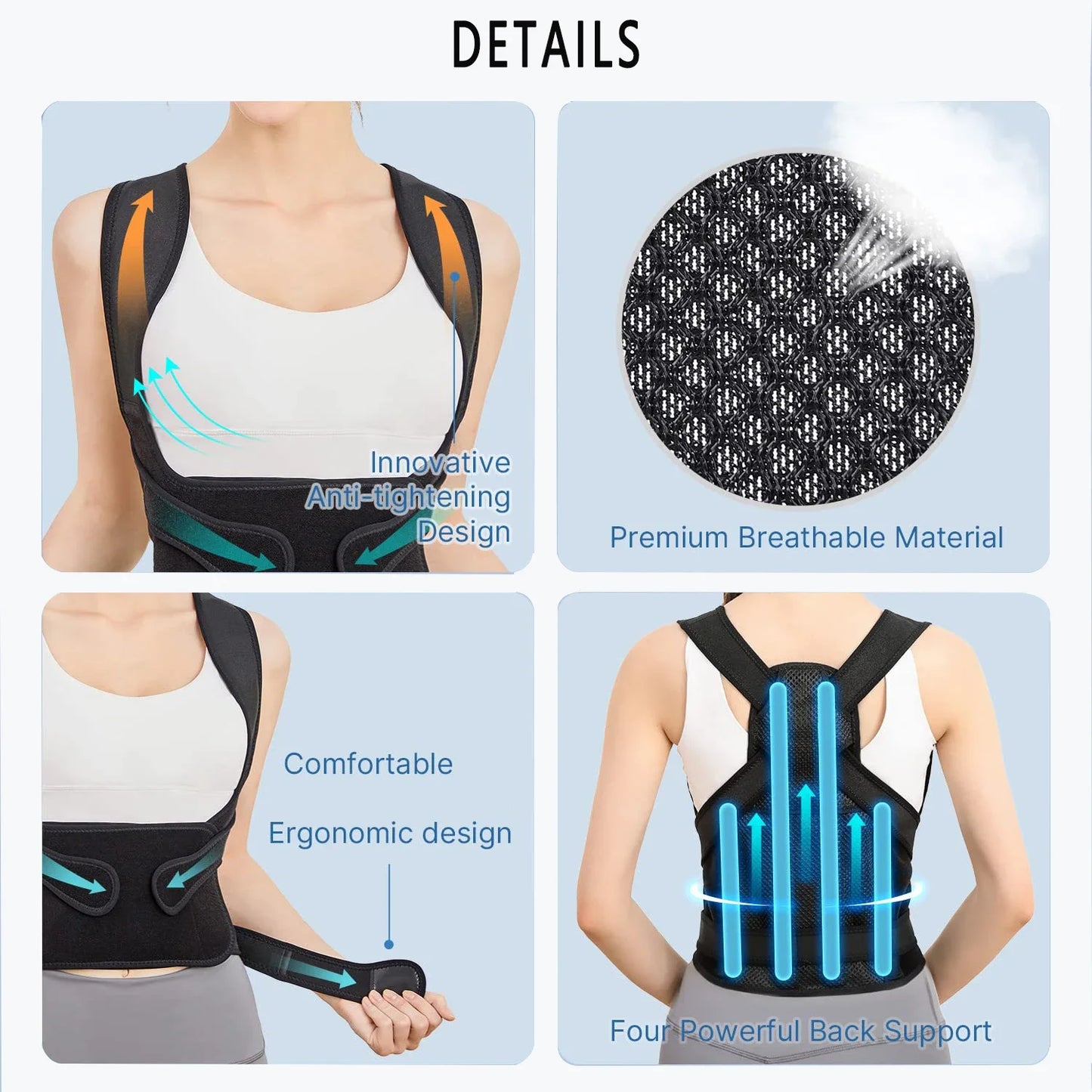 Adjustable Back Posture Corrector – Full Back Support for Men & Women