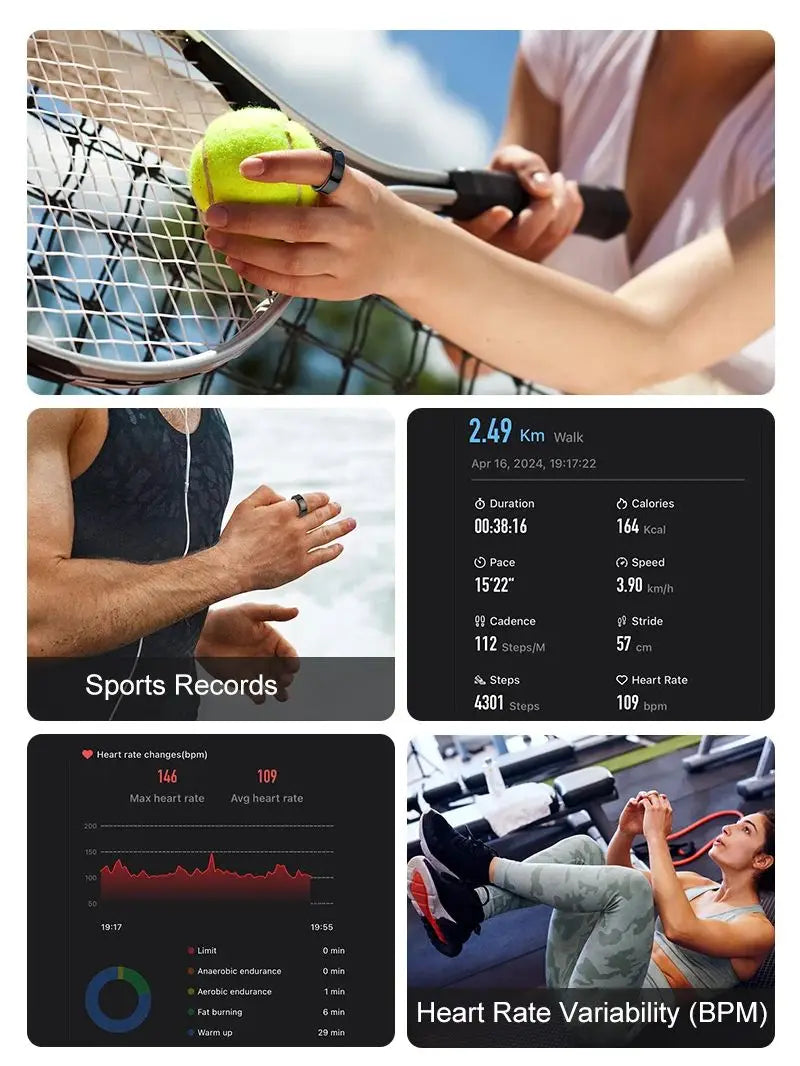 R09 Smart Ring Health Monitor Sports Fitness Tracker Step Count 5ATM Waterproof Heart Rate Blood Oxygen Smart Ring For Men Women