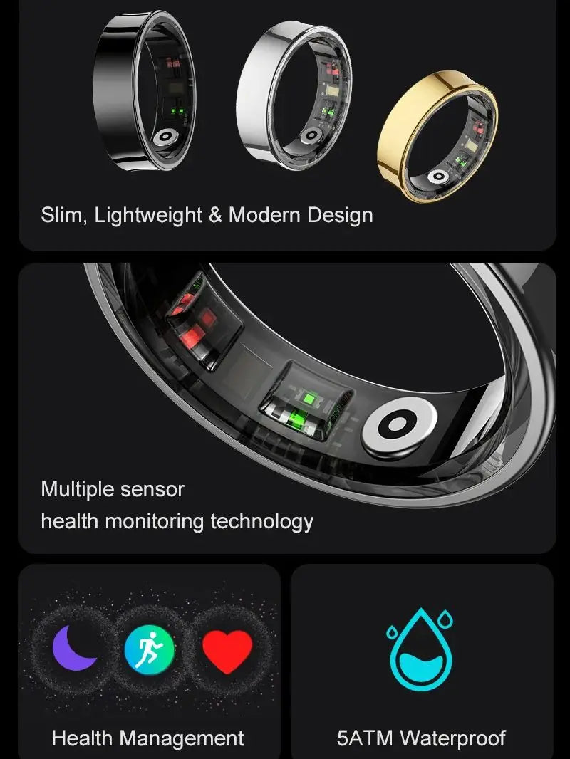 R09 Smart Ring Health Monitor Sports Fitness Tracker Step Count 5ATM Waterproof Heart Rate Blood Oxygen Smart Ring For Men Women