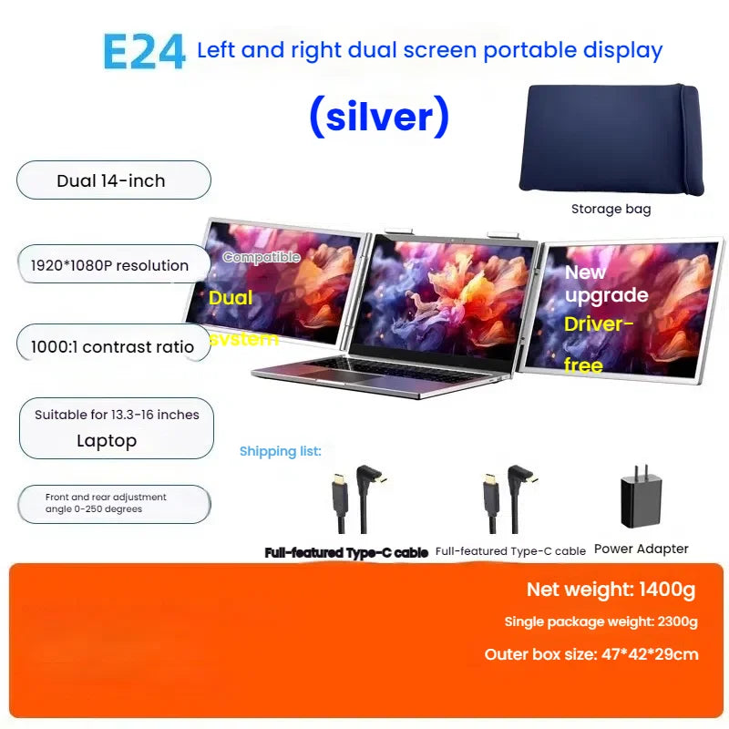 14” Portable Dual Monitor – USB-C & HDMI Second Screen for Laptops (FHD IPS)