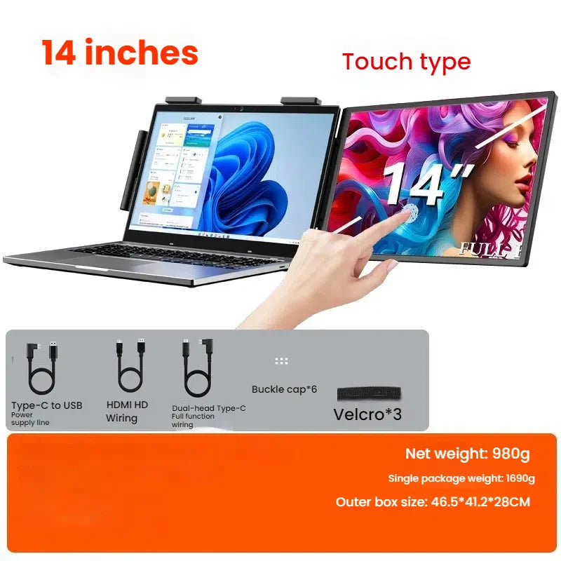 14” Portable Dual Monitor – USB-C & HDMI Second Screen for Laptops (FHD IPS)